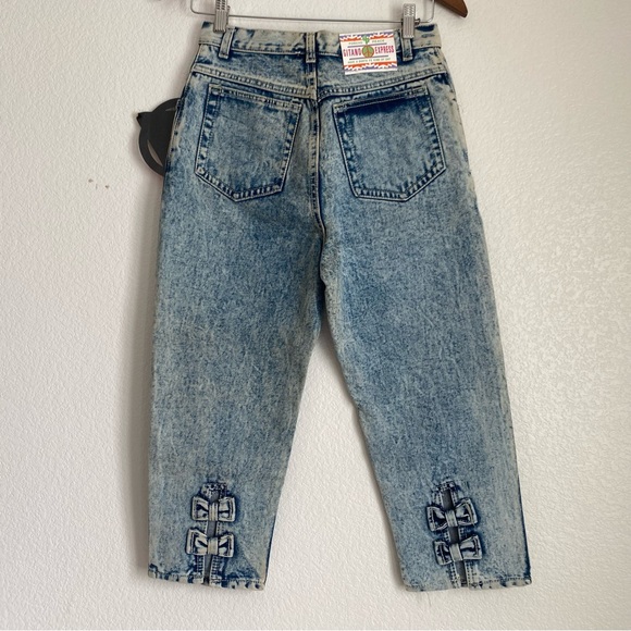 NWT Vintage Gitano acid wash tapered bow tie denim capris, 9/10 - Picture 6 of 12